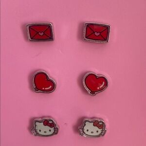 Hello Kitty set 3 Red & white post Earring Trio NWT w heart, envelope & HK NWT